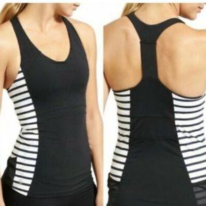 ATHLETA Stripe Ace Racer Support Top Black Size Medium